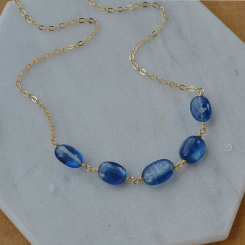 Tranquility Necklace - luminous blue kyanite three gemstone necklace