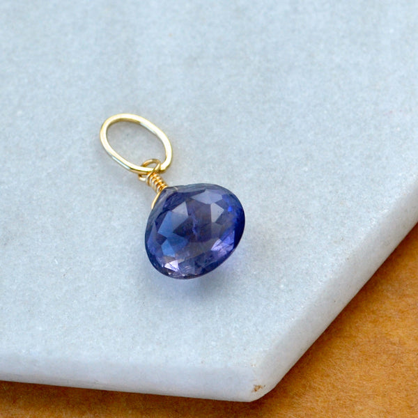Twilight Iolite gemstone pendant necklace gemstone charm for charm bracelet necklace for charms for necklaces gold indigo violet blue gem pendant