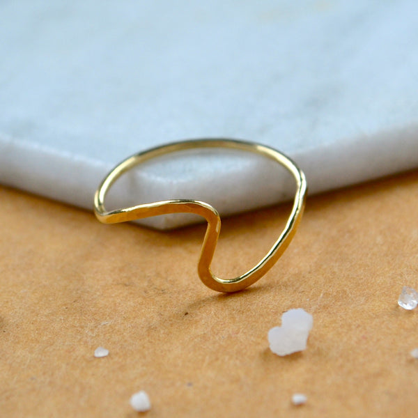 Waves RING delicate hammered wave ring simple stacking rings wide stacker ring waterproof rings midi ring wave shaped handmade rings nickel free jewelry sustainable gold ring