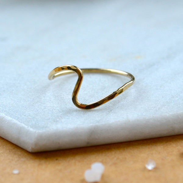 Waves RING delicate hammered wave ring simple stacking rings wide stacker ring waterproof rings midi ring wave shaped handmade rings nickel free jewelry sustainable gold ring