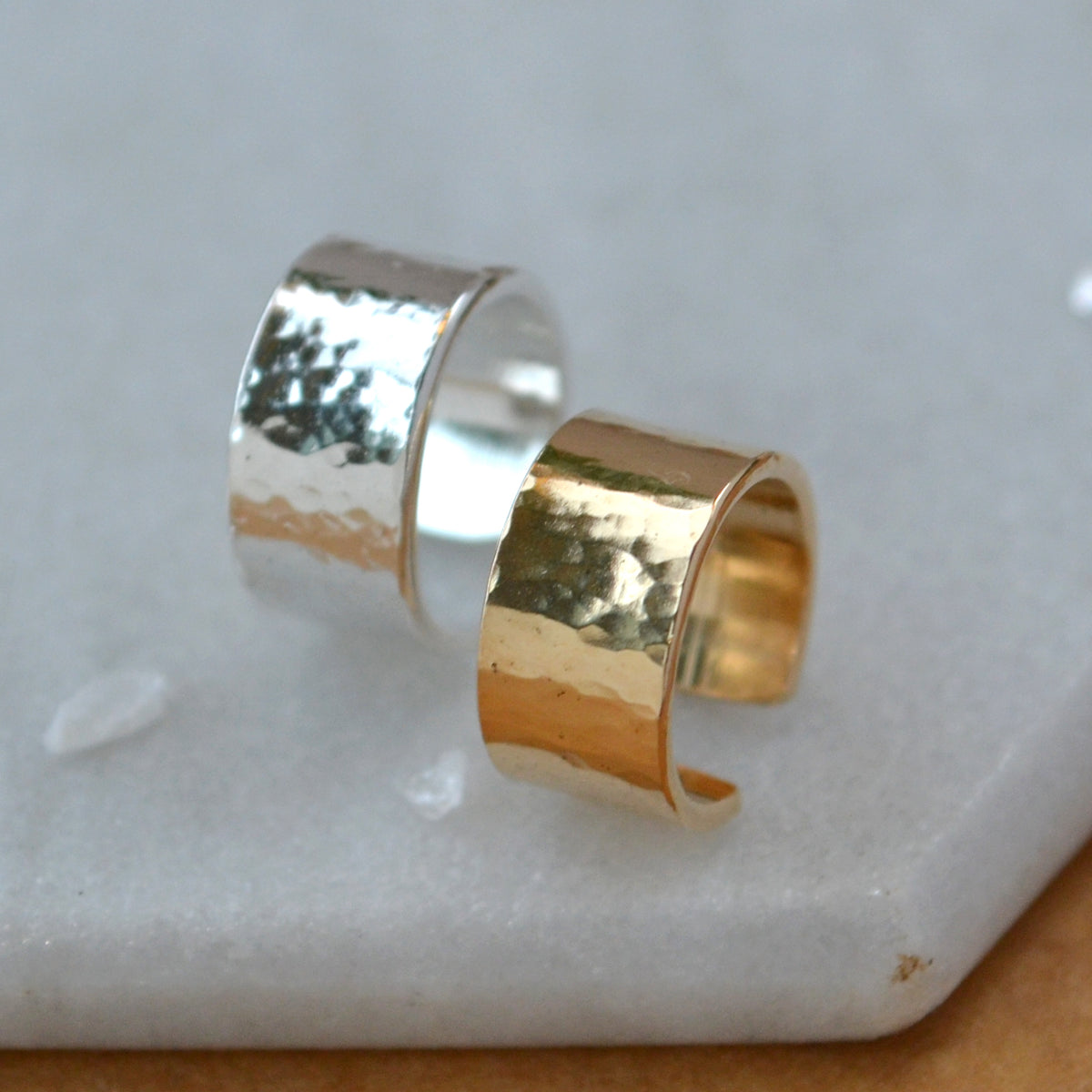 Whitecaps Ear Cuff - hammered wide helix cuff earring – Foamy Wader