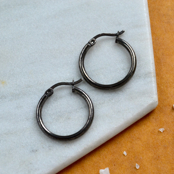 chubby hoops 2mm tube hoop earrings hinged hoops thick hollow tubing hoops black silver simple hoop