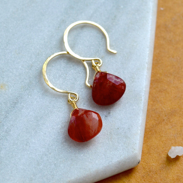 eclipse red earrings handmade andalusite earring gemstone simple ear rings gold fill sustainable jewelry