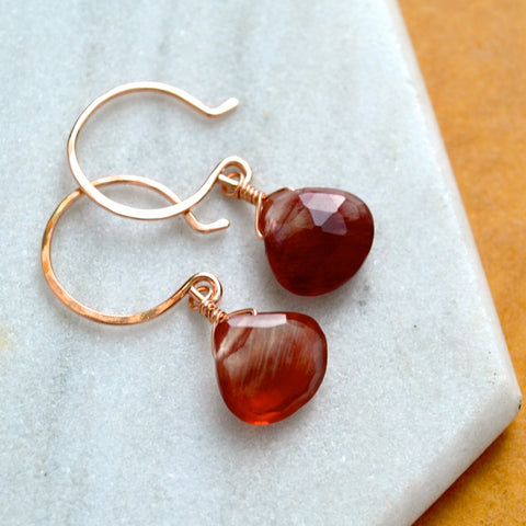 eclipse red earrings handmade andalusite earring gemstone simple ear rings rose gold fill sustainable jewelry