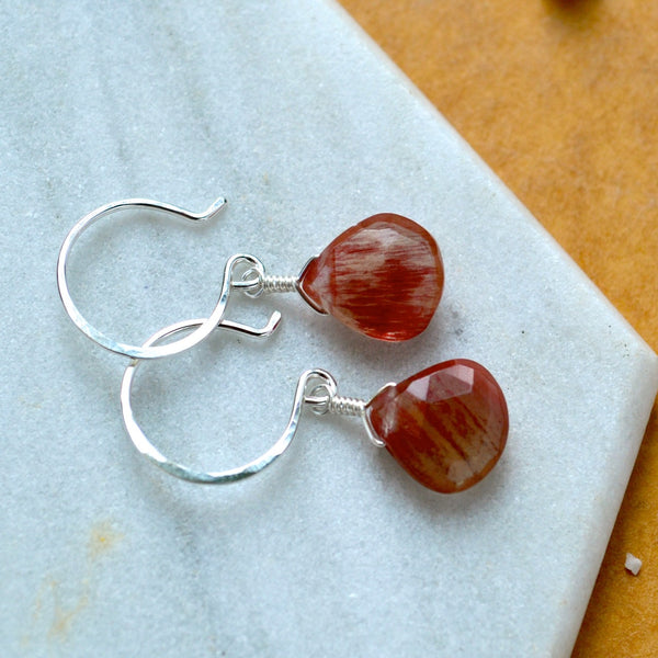 eclipse red earrings handmade andalusite earring gemstone simple ear rings sterling silver sustainable jewelry
