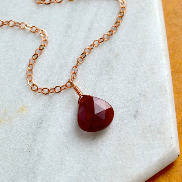 eclipse red necklace handmade andalusite necklace red gemstone jewelry rose gold fill sustainable jewelry