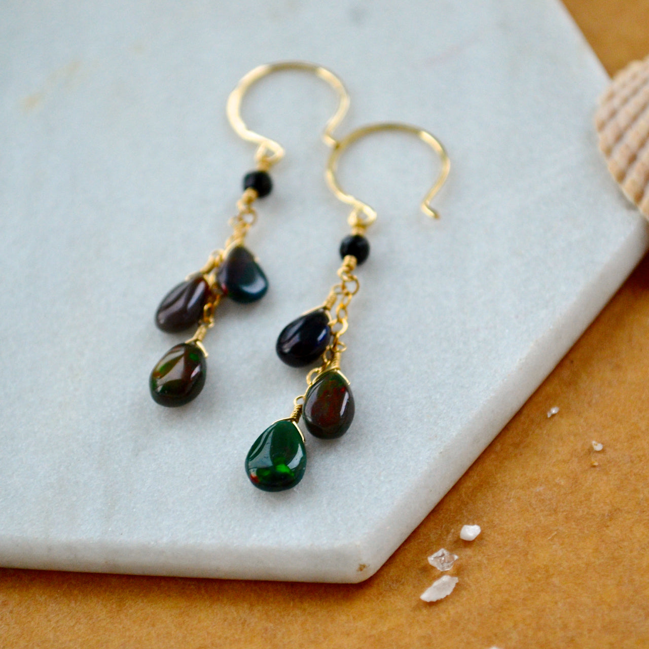 Ember Earrings fiery black opal gemstone dangle tendrils earrings Foamy Wader