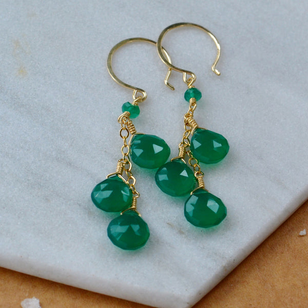 evergreen earrings green onyx gemstone earring dangles kelly green long earrings gold filled