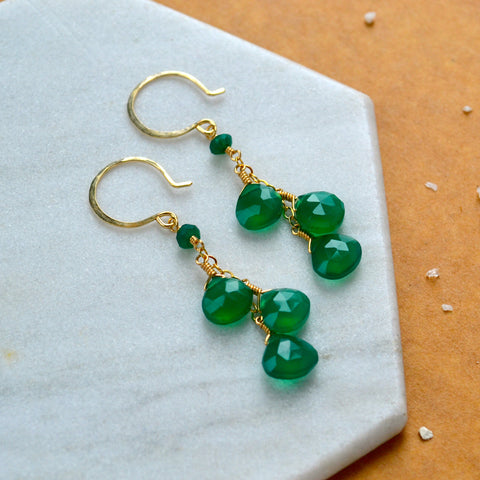 evergreen earrings green onyx gemstone earring dangles kelly green long earrings gold filled