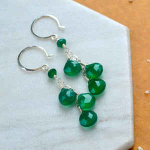 evergreen earrings green onyx gemstone earring dangles kelly green long earrings silver