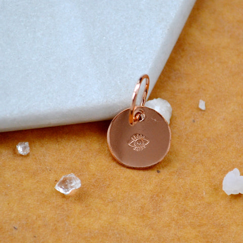 Evil eye charm pendant with eye of protection image rose gold fill