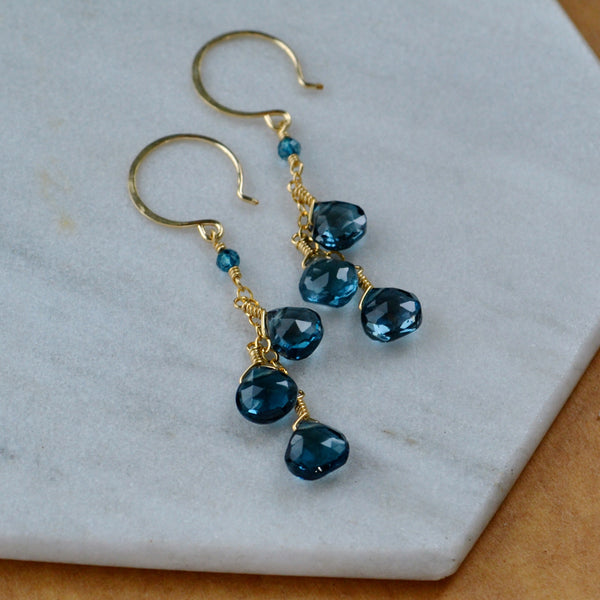 fathoms earrings london blue topaz gemstone earring dangles dark blue long earrings handmade blue ear ring gold filled blue topaz earrings