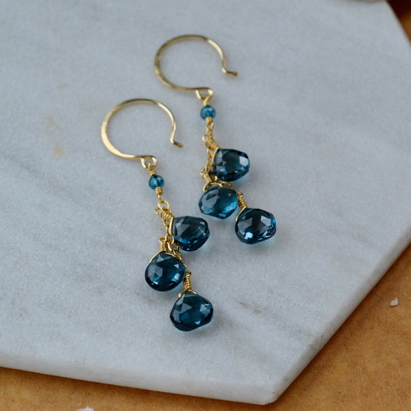fathoms earrings london blue topaz gemstone earring dangles dark blue long earrings handmade blue ear ring gold filled blue topaz earrings