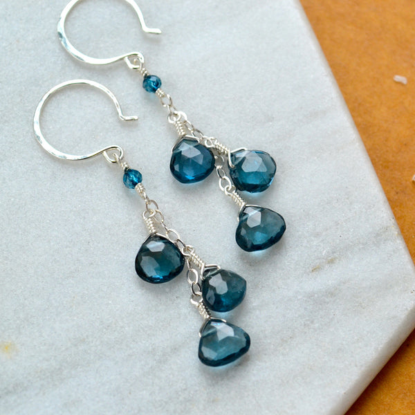 fathoms earrings london blue topaz gemstone earring dangles dark blue long earrings handmade blue ear ring silver