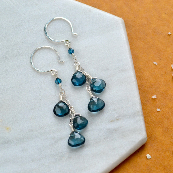 fathoms earrings london blue topaz gemstone earring dangles dark blue long earrings handmade blue ear ring blue topaz earrings silver