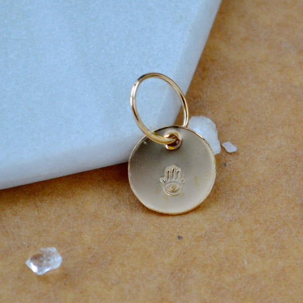 Hamsa Hand charm pendant with protection hand image gold fill