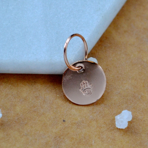 Hamsa Hand charm pendant with protection hand image rose gold fill