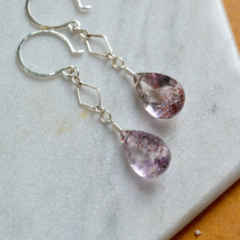 harpoon earrings handmade gemstone earrings moss amethyst earring super 7 purple gem ear rings sustainable jewelry