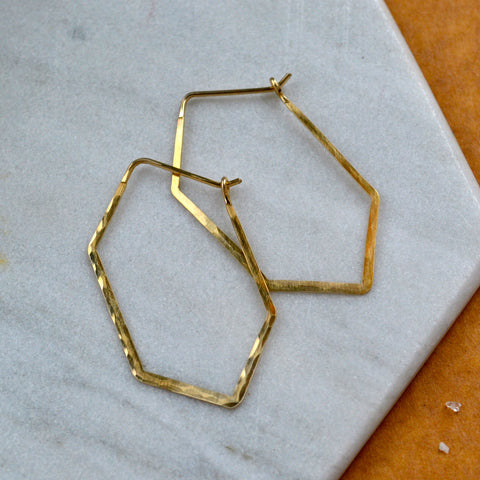 hexagon hoop earrings latched gold hoops geometric jewelry with hexagons sustainable jewelry