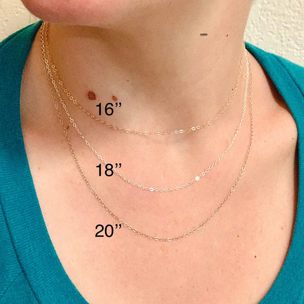 chain length sizing guide for mid size women by Foamy Wader sustainable jewelry