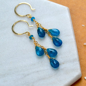 lagoon earrings blue apatite gemstone earring dangles neon blue long earrings gold