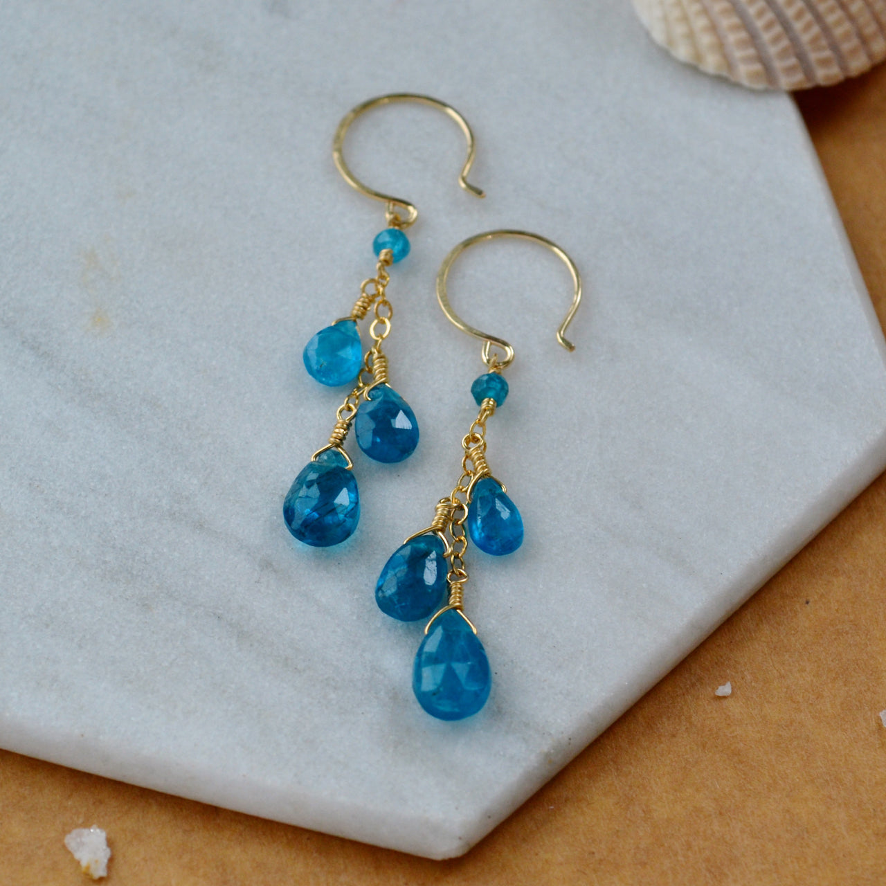 lagoon earrings blue apatite gemstone earring dangles neon blue long earrings gold filled