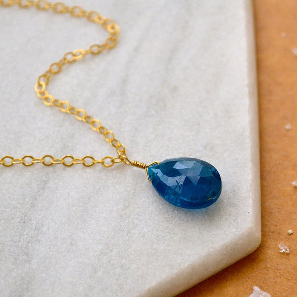 Lagoon Necklace: Neon Blue Apatite Necklace Gemstone Pendant Sustainable Jewelry Gold-Filled Necklace Handmade Gemstone Necklace with Stone