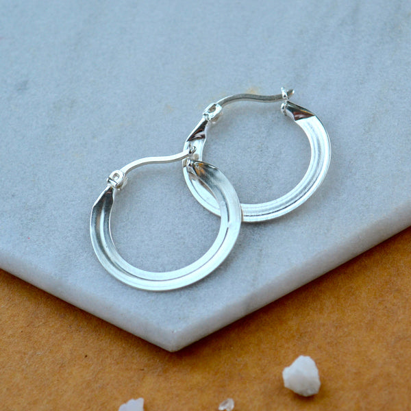 lifesaver hoops pressed flat hoop earrings hinged hoops thick flattened hoops silver simple hoop sustainable jewelry