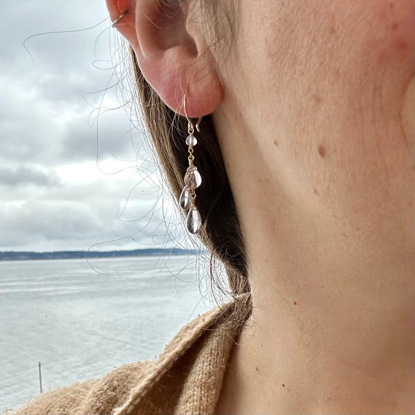 lilac blooms earrings handmade jewelry gemstone earring ametrine dangle earrings gold sustainable jewelry on model