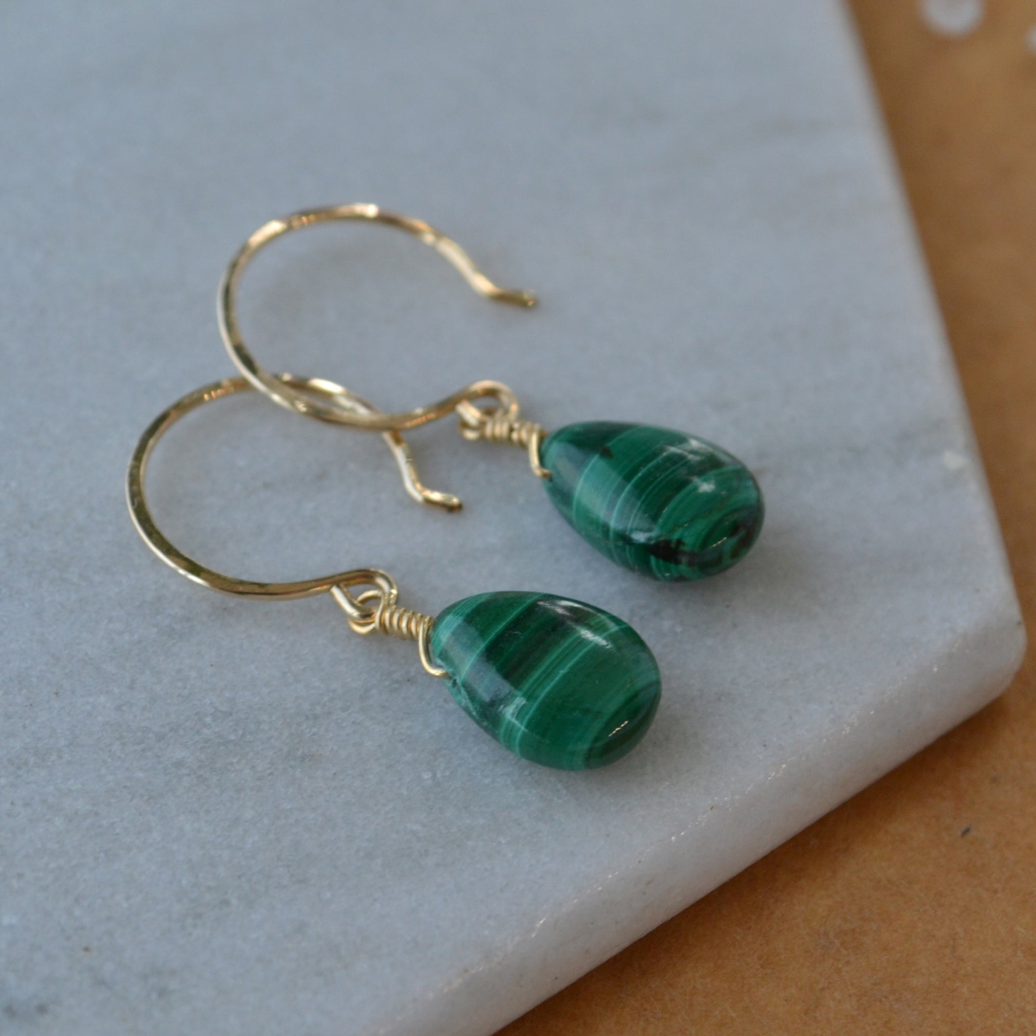 Low Tide Earrings - banded green malachite gemstone drop earrings