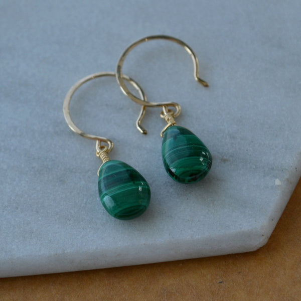 Low Tide Earrings - banded green malachite gemstone drop earrings
