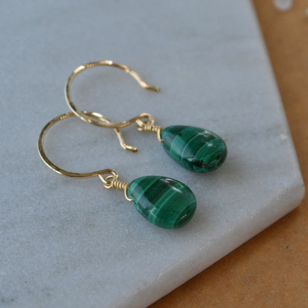 Low Tide Earrings - banded green malachite gemstone drop earrings