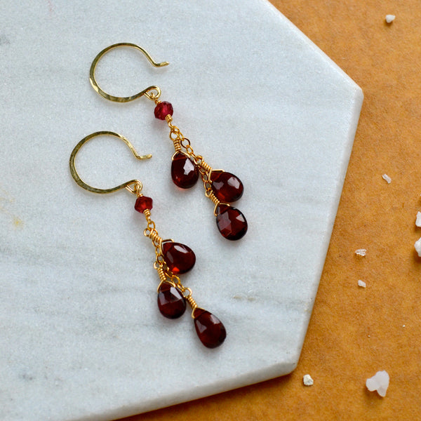 minoan gemstone earrings garnet earring dangles long red garnet earrings gold filled