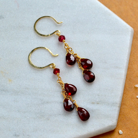 minoan gemstone earrings garnet earring dangles long red garnet earrings gold