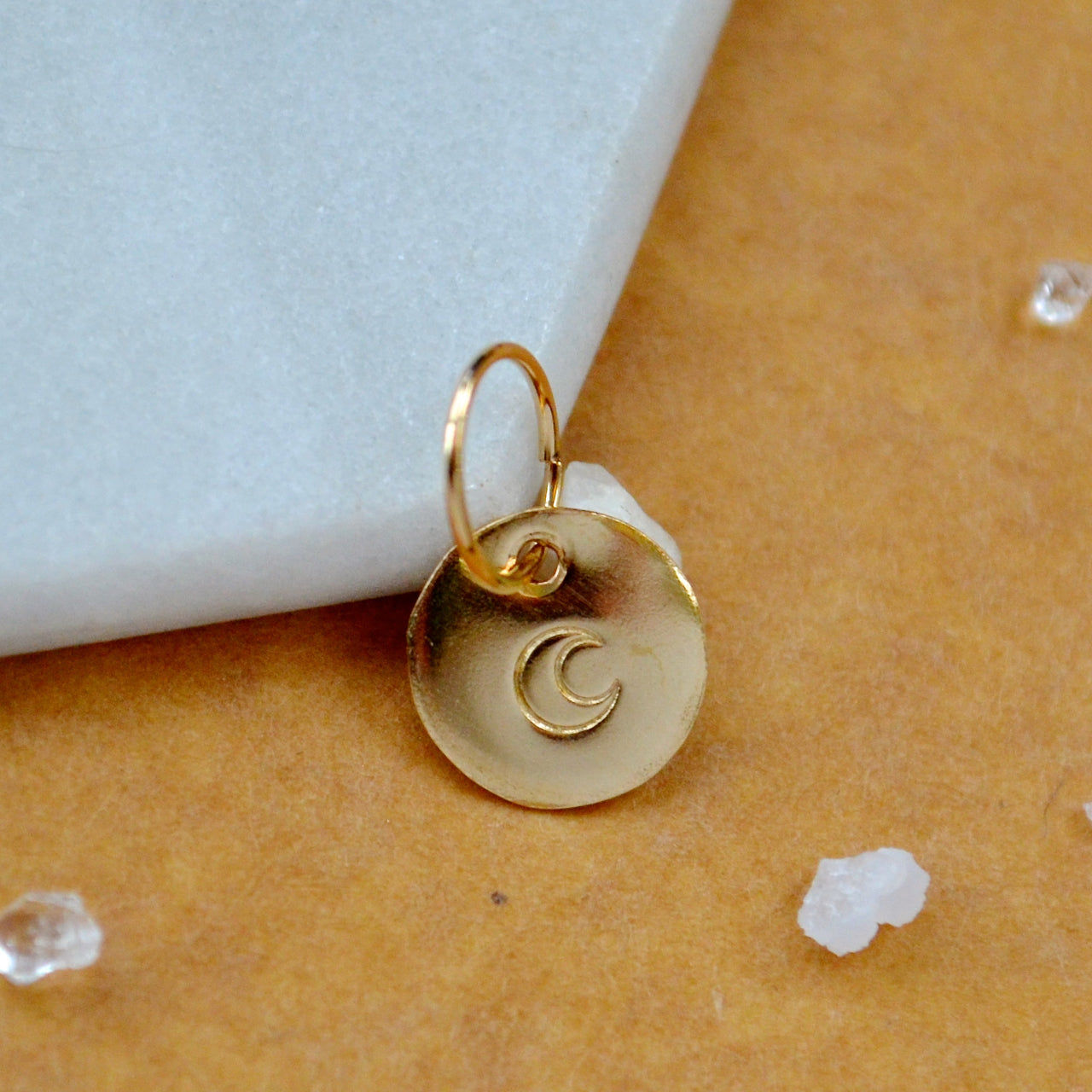 Moon charm pendant with crescent moon image gold fill