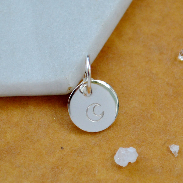 Moon charm pendant with crescent moon image silver