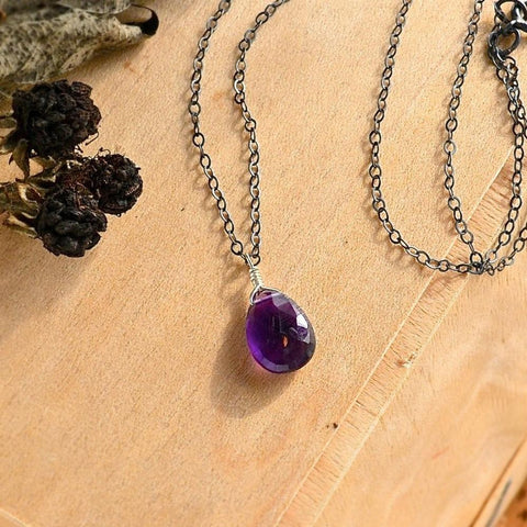 Passiflora Necklace: Dark Purple Amethyst Necklace Gemstone Pendant Sustainable Jewelry oxidized silver Necklace Handmade Gemstone Necklace with Stone