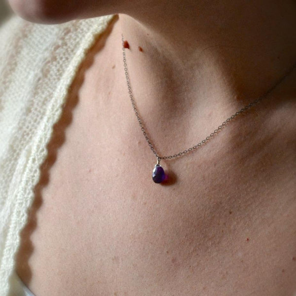 Passiflora Necklace: Dark Purple Amethyst Necklace Gemstone Pendant Sustainable Jewelry oxidized silver Necklace Handmade Gemstone Necklace with Stone model