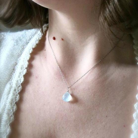 Sayuri Petite Necklace: Aqua Blue Chalcedony Necklaces Gemstone Pendant Sustainable Jewelry oxidized silver Necklace Handmade Gemstone Necklace with Stone