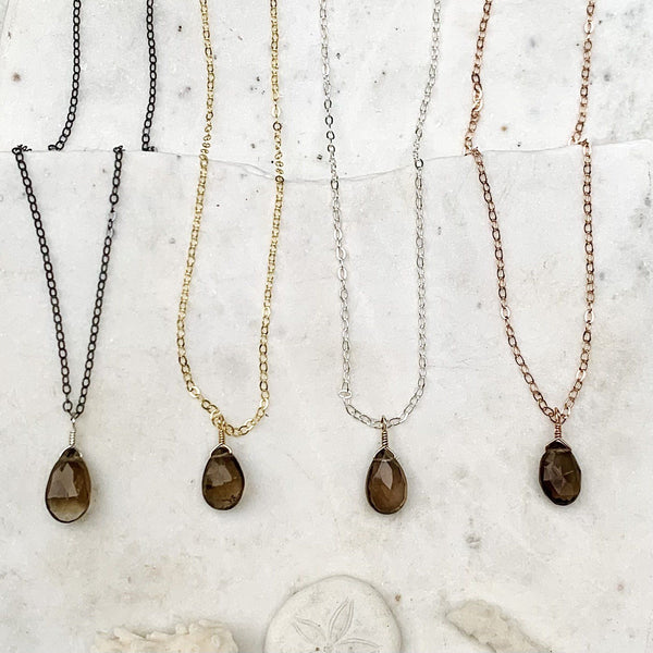 Silt Necklace: Chocolate Brown Smoky Quartz Necklace Gemstone Pendant Sustainable Jewelry rose gold filled oxidized silver Necklace Handmade Gemstone Necklace with Stone