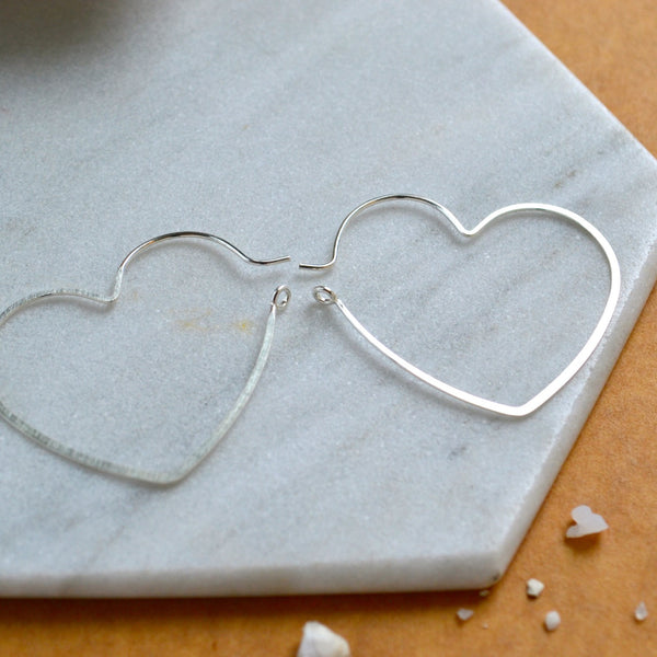 shining heart hoops open heart hoop earrings hoops handmade earrings sterling silver latched heart shaped hoops