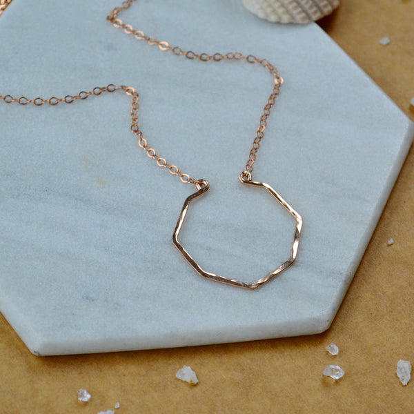 Parasol necklace, geometric octagon pendant, ring keeper necklace, geometric jewelry, rose gold filled octagon necklace