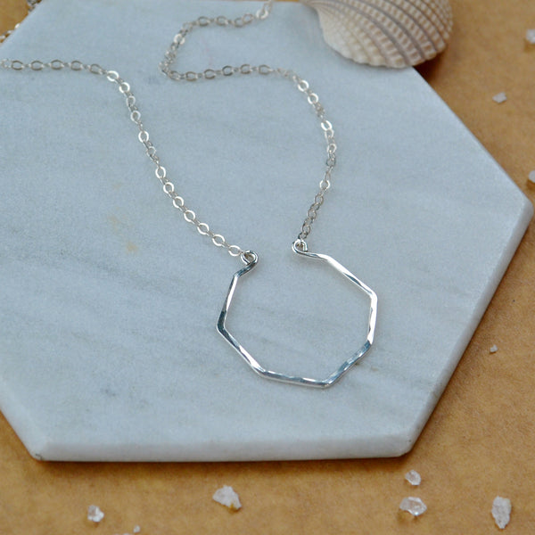 Parasol necklace, geometric octagon pendant, ring keeper necklace, geometric jewelry, silver octagon necklace