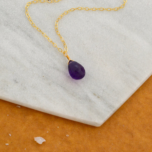 Passiflora Necklace: Dark Purple Amethyst Necklace Gemstone Pendant Sustainable Jewelry 14K Gold Necklace Handmade Gemstone Necklace with Stone 