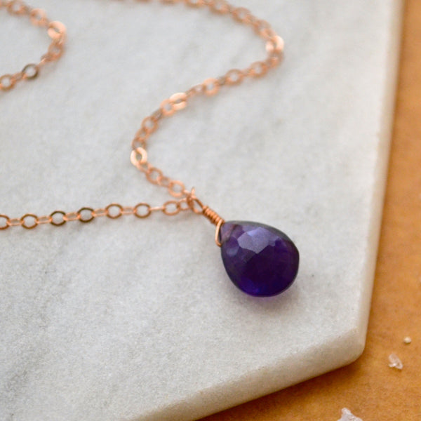 Passiflora Necklace: Dark Purple Amethyst Necklace Gemstone Pendant Sustainable Jewelry Rose Gold-Filled Necklace Handmade Gemstone Necklace with Stone