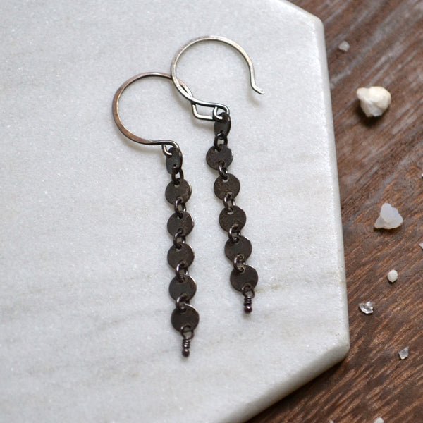 pieces of eight earrings oxidized silver dangle earring handmade circle chain ear rings simple jewelry sustainable earrings