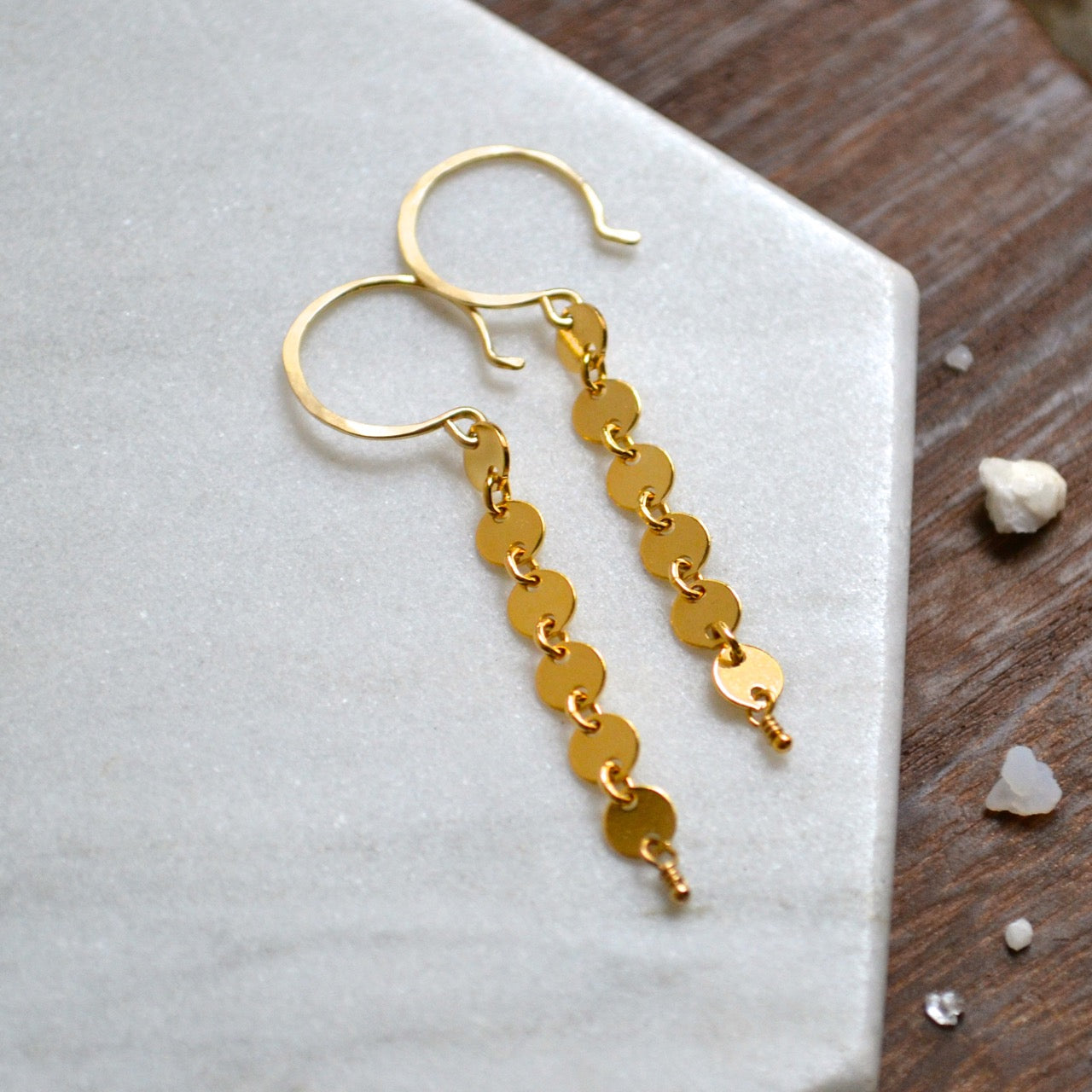pieces of eight earrings gold filled dangle earring handmade circle chain ear rings simple jewelry sustainable earrings