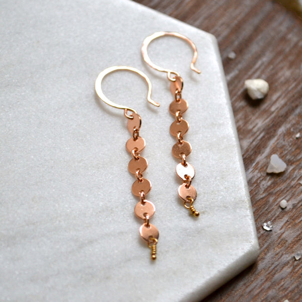 pieces of eight earrings rose gold dangle earring handmade circle chain ear rings simple jewelry sustainable earrings