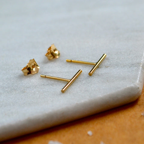 pillar stud earrings simple bar earring post small bars studs handmade minimalist earrings gold filled