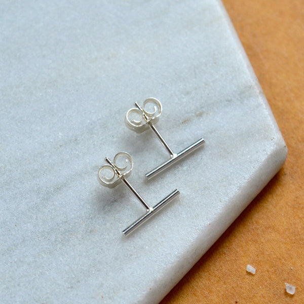 pillar stud earrings simple bar earring post small bars studs handmade minimalist earrings silver